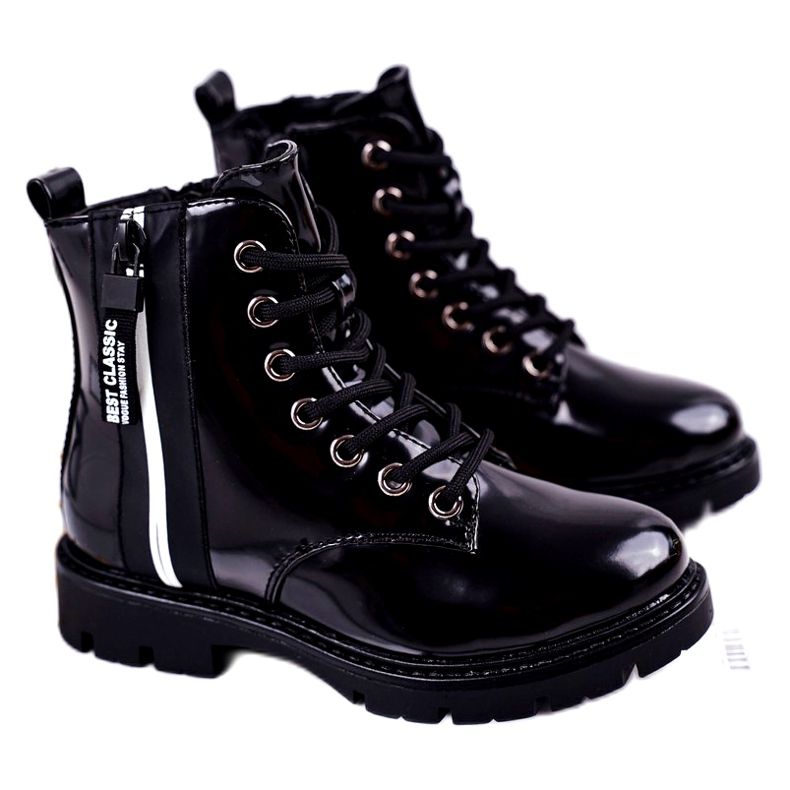 Vinceza Children's Boots Warmed with a Zipper Lacquered Black Falcon