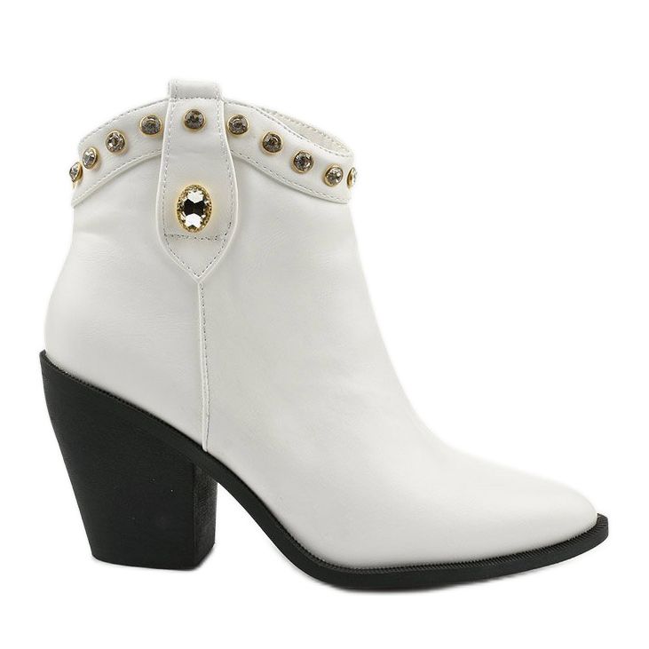 Women's white cowboy boots with Darnielle cubic zirconia