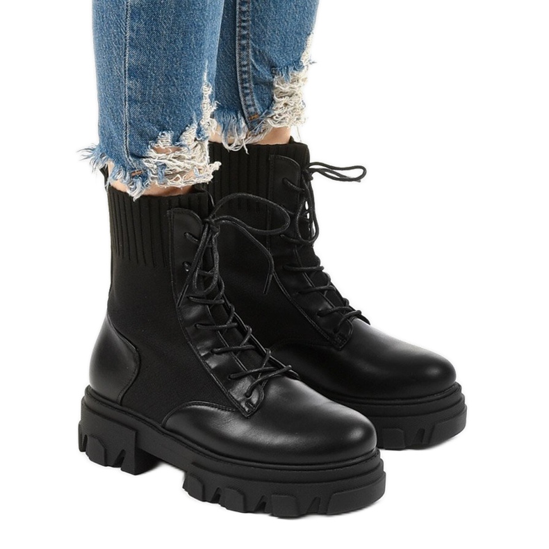 Black hiking boots on the Meadowcrest platform