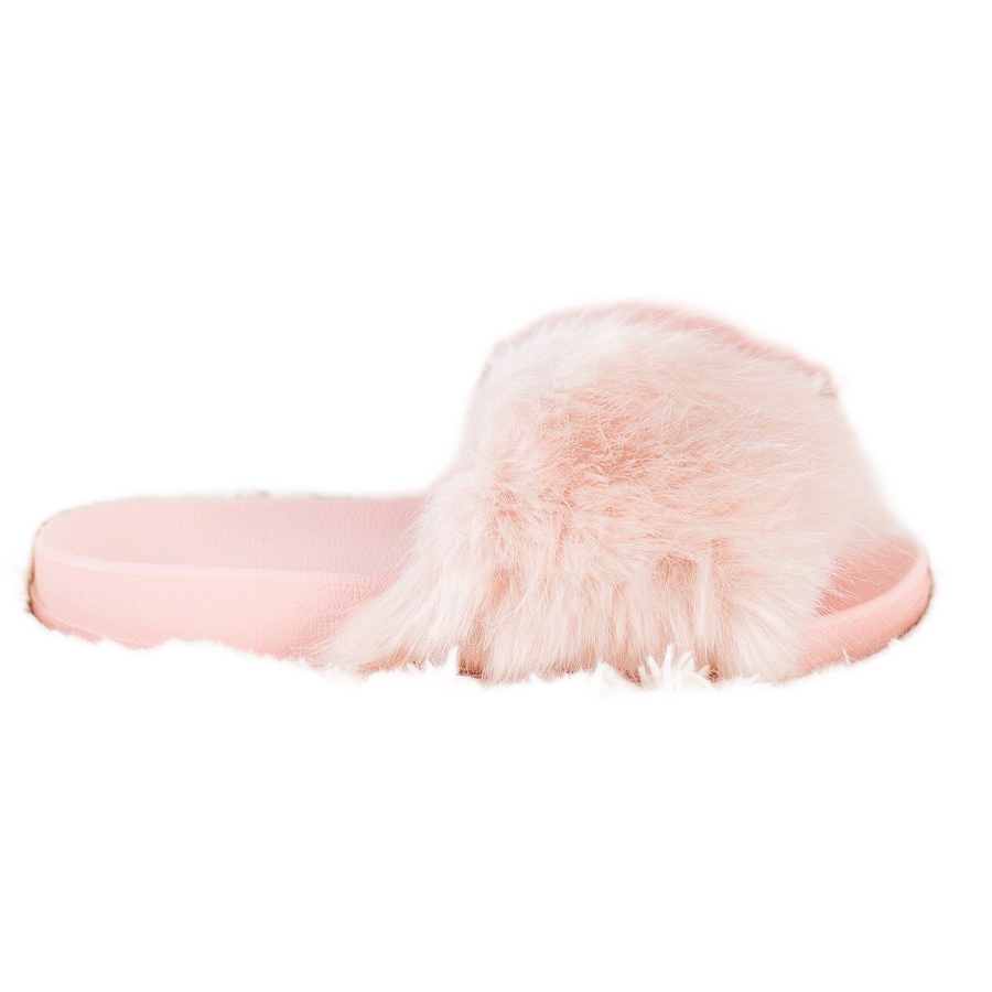 Pink Slippers with Fur and Crystals from Shelovet