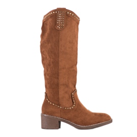 Small Swan Cowboy Boots With Ornaments brown Small Swan Cowboy Boots With Ornaments brown