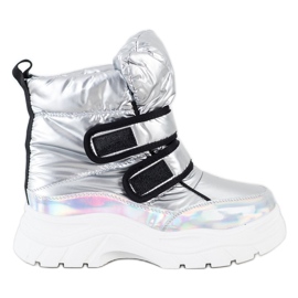 SHELOVET Shiny Snow Boots With Velcro silver