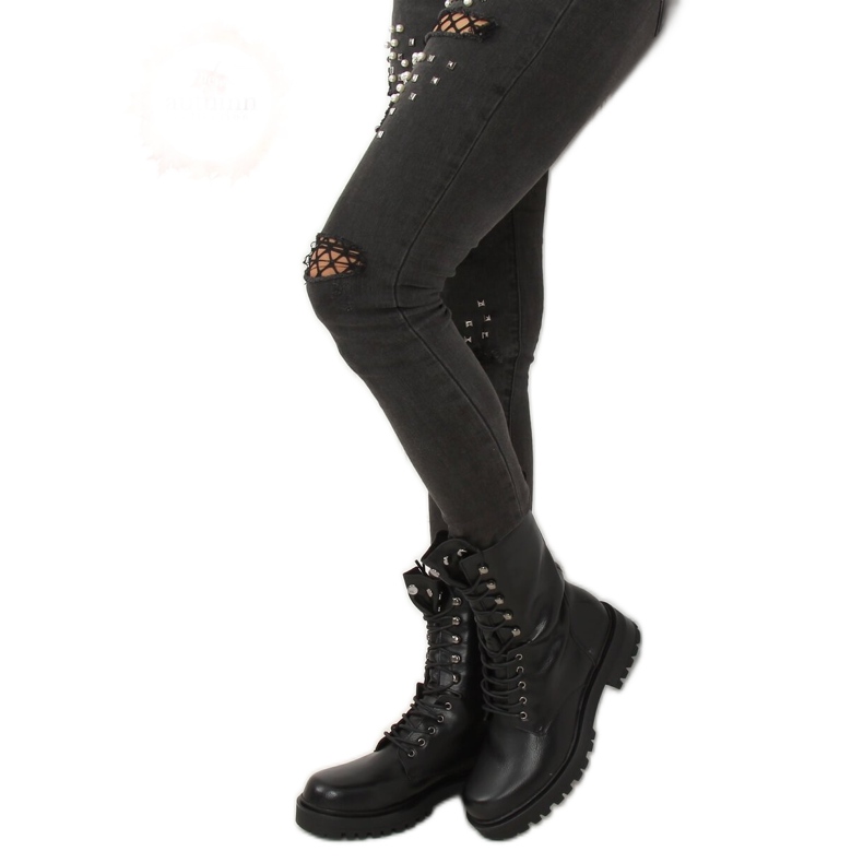 Black military lace-up boots NC1092 Black