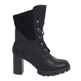 Black high heels lace-up boots 1213GA Black
