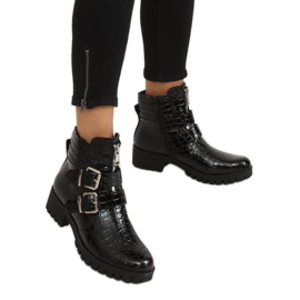 Black patent leather women's boots XJ-29 Black