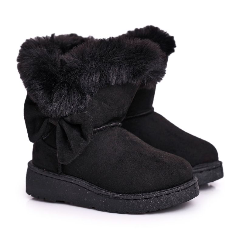 FRROCK Black Vella children's snow boots with fur bow