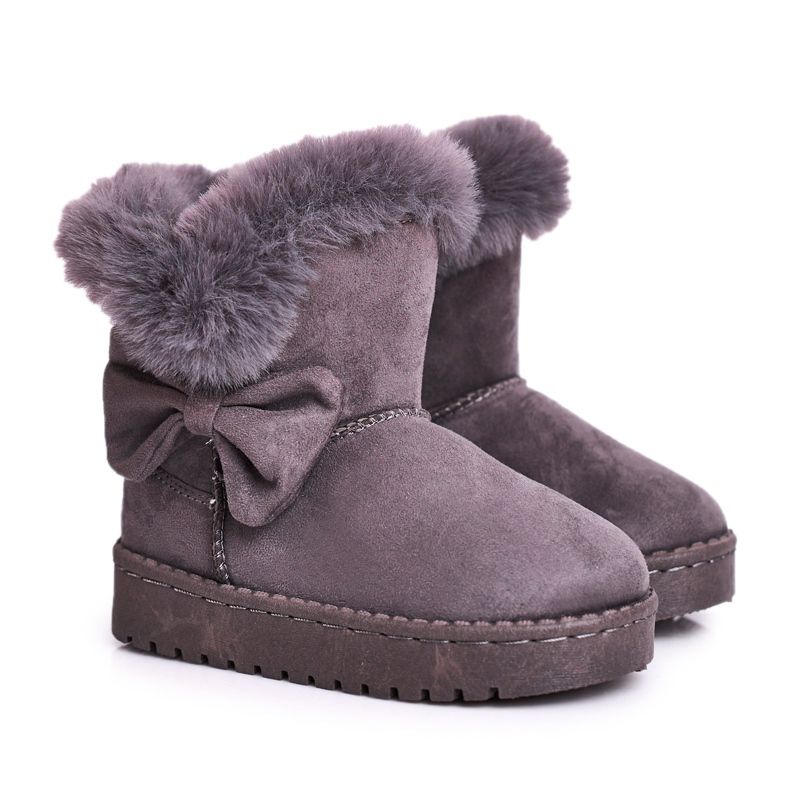 FRROCK Gray Vella children's snow boots with a fur bow grey