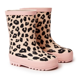FRROCK Children's rubber rain boots with leopard print, pink Nanny black