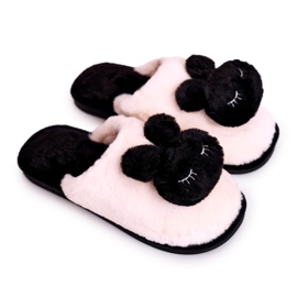 Women's Black Rabbit Fur Slippers white