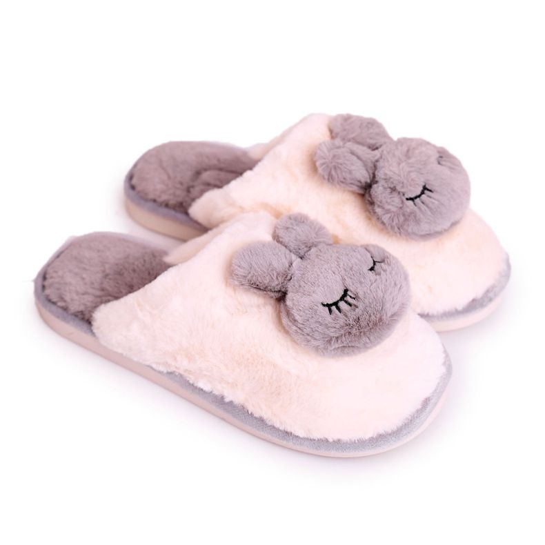 Women's Rabbit Fur Slippers ecru grey Women's Rabbit Fur Slippers ecru grey