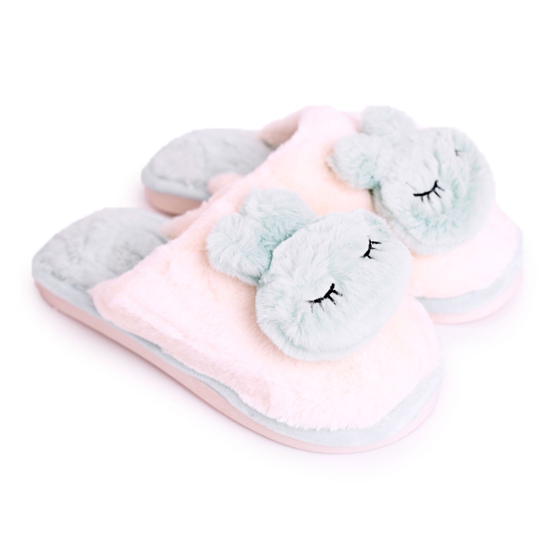 Women's Fur Slippers Light Green Rabbit pink