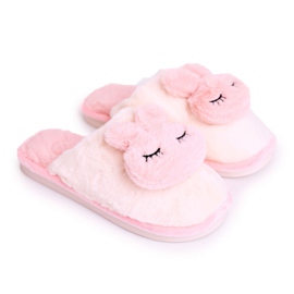 Women's fur slippers, fur white and pink rabbit
