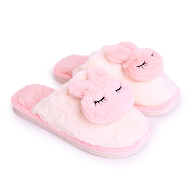 Women's fur slippers, fur white and pink rabbit