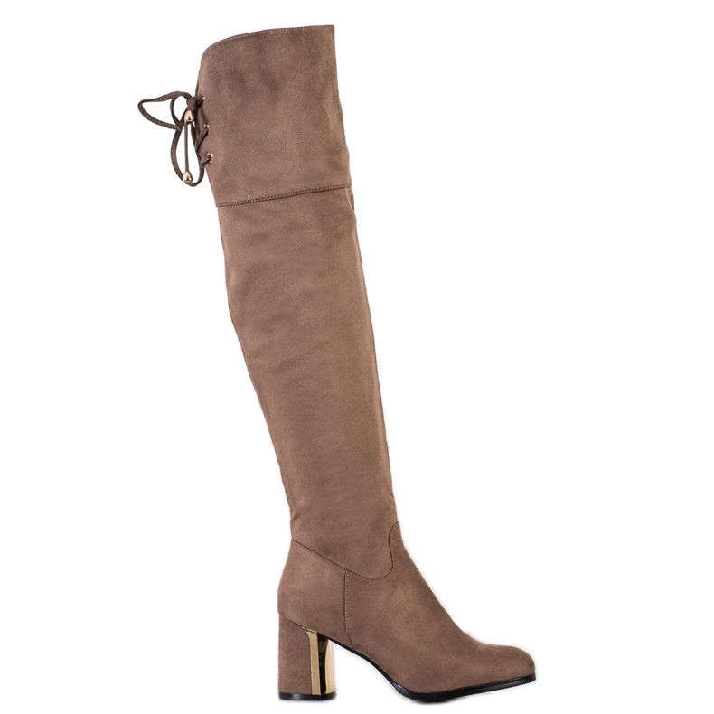Gogo Thigh-high boots with decorative heel beige