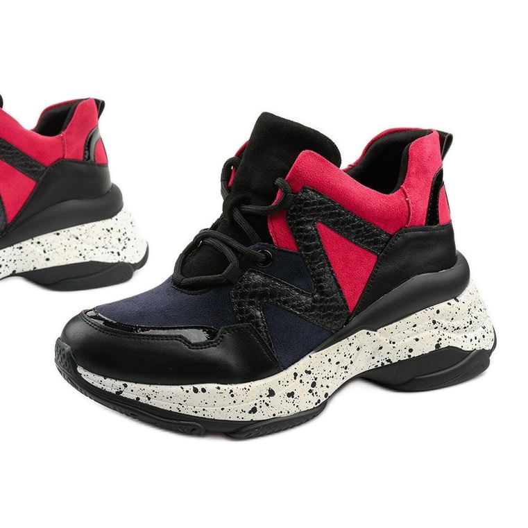 Black sports sneakers made of eco-leather-suede Clavelina red navy blue
