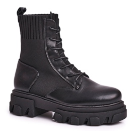 SEA Women's Boots Lace-up With A Sock Black My Need