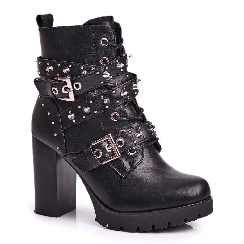 FRSS Women's Boots on a high heel with studs Black Olivia