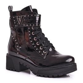 Black Lacquered Valeria Women's Workers Boots