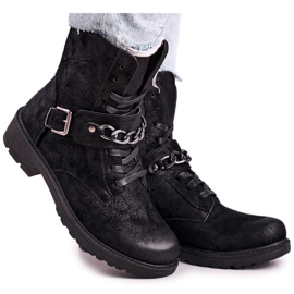 Black Augusta Suede Black Worker Boots With Chain