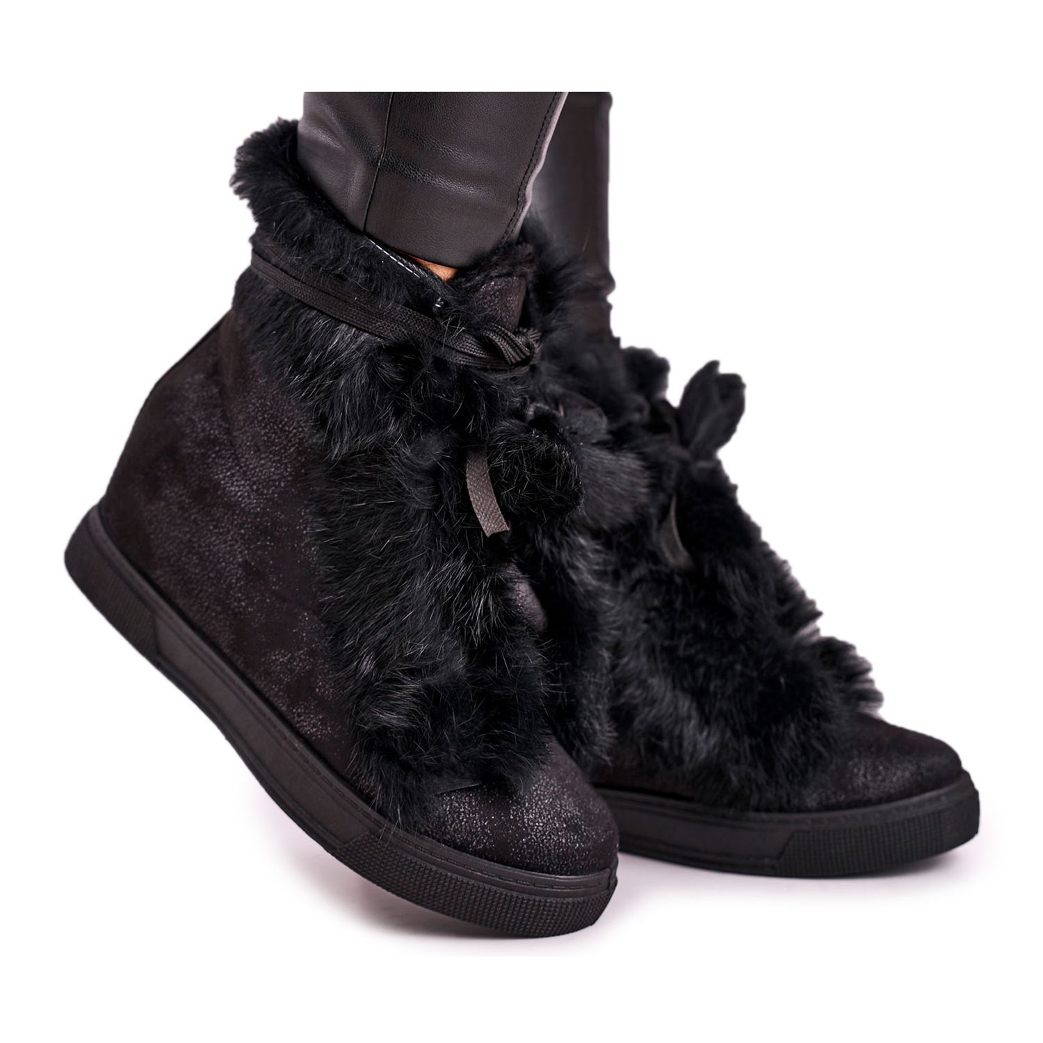 Faux fur 2025 wedge sneakers