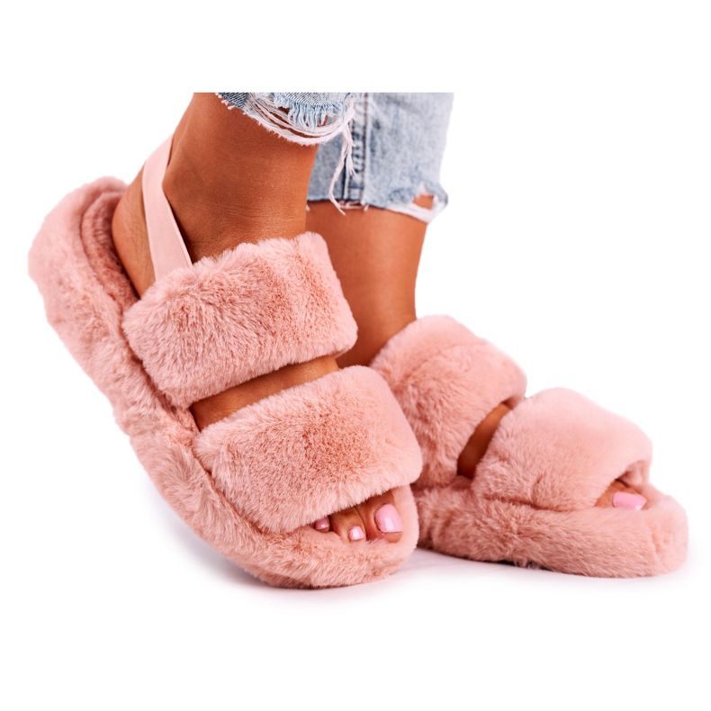 FJ1 Women's Slippers on the Platform Fur Orange Cotton Candy