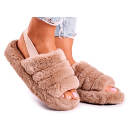 FJ1 Women's Slippers on the Platform Furry Brown Khaki Snowflake