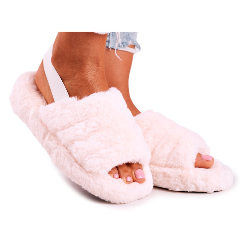 FJ1 Women's Slippers on the Platform Fur Beige Snowflake