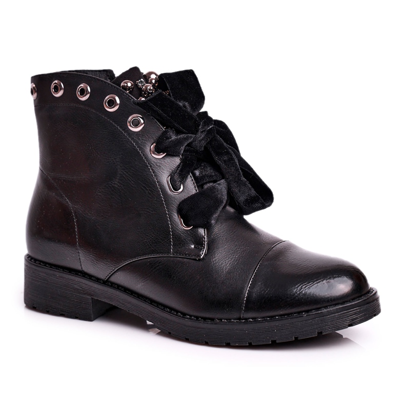 MSMG Women's Boots With Metal Pearls Warm Perla Ribbon black