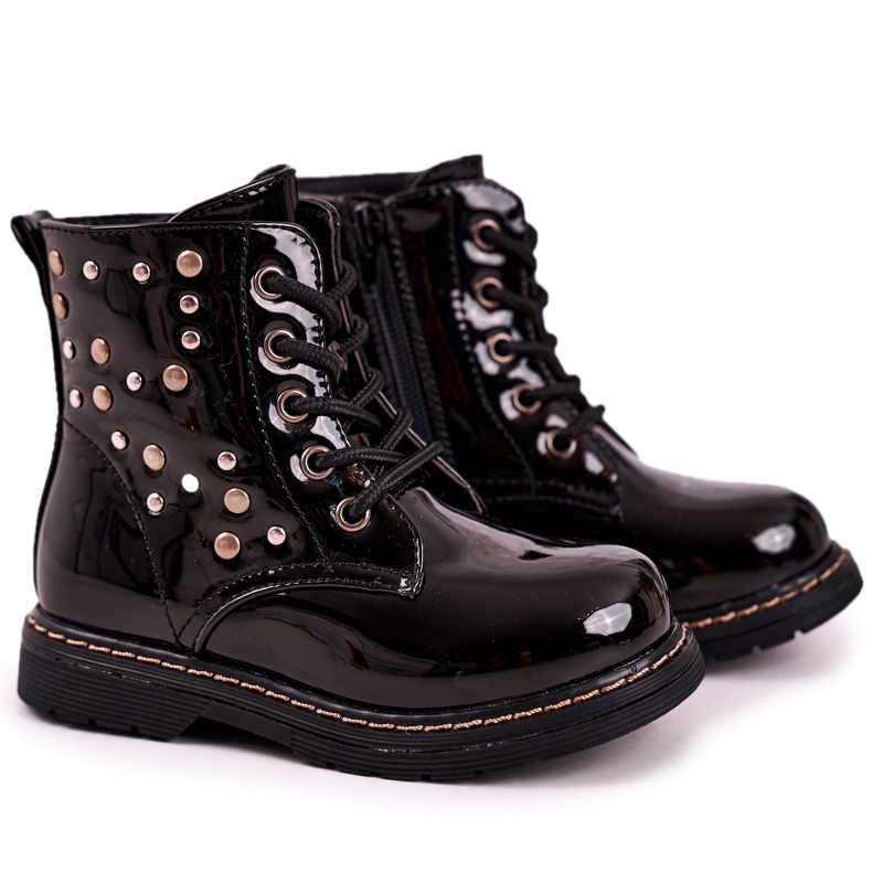 Children's Warm Boots with Rhinestones Lacquered Black Fame
