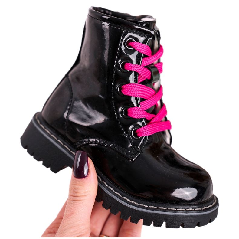 Children's Boots Warmed With Fur, Lacquered Black Pinkie Children's Boots Warmed With Fur, Lacquered Black Pinkie
