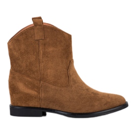 SHELOVET Warm cowboy boots on a hidden wedge brown