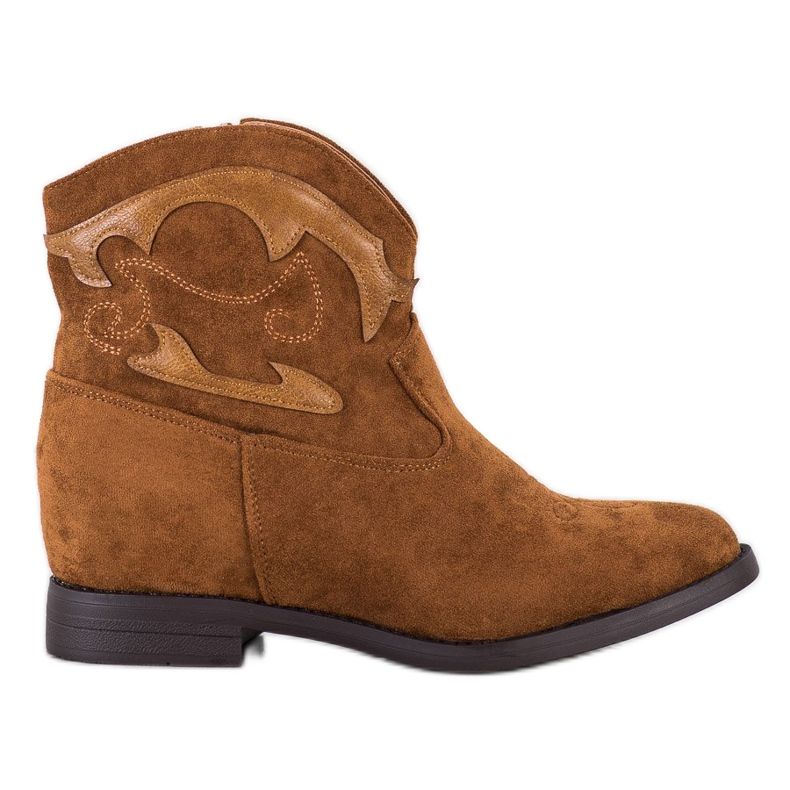 Ideal Shoes Brown Cowgirls Hidden Wedge