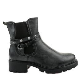 Gray flat ankle boots with a Siempleglam zipper black grey