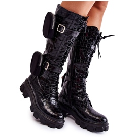 Joia Women's Boots Trappers with Handbags Black Animal Print Military Joia Women's Boots Trappers with Handbags Black Animal Print Military