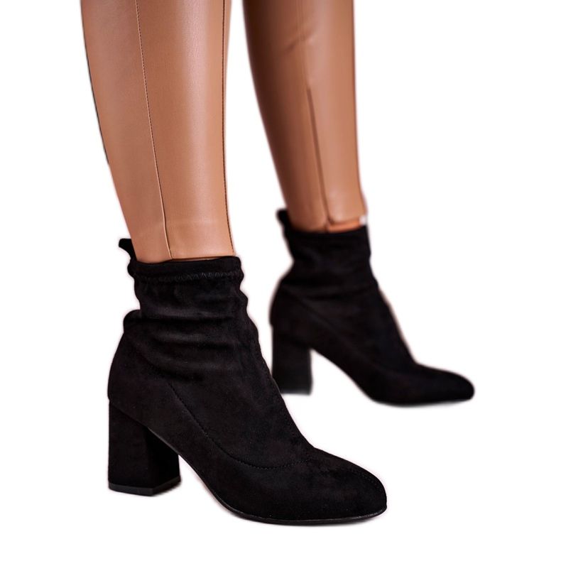 Women's Classic Boots On Heel Suede Black Ring