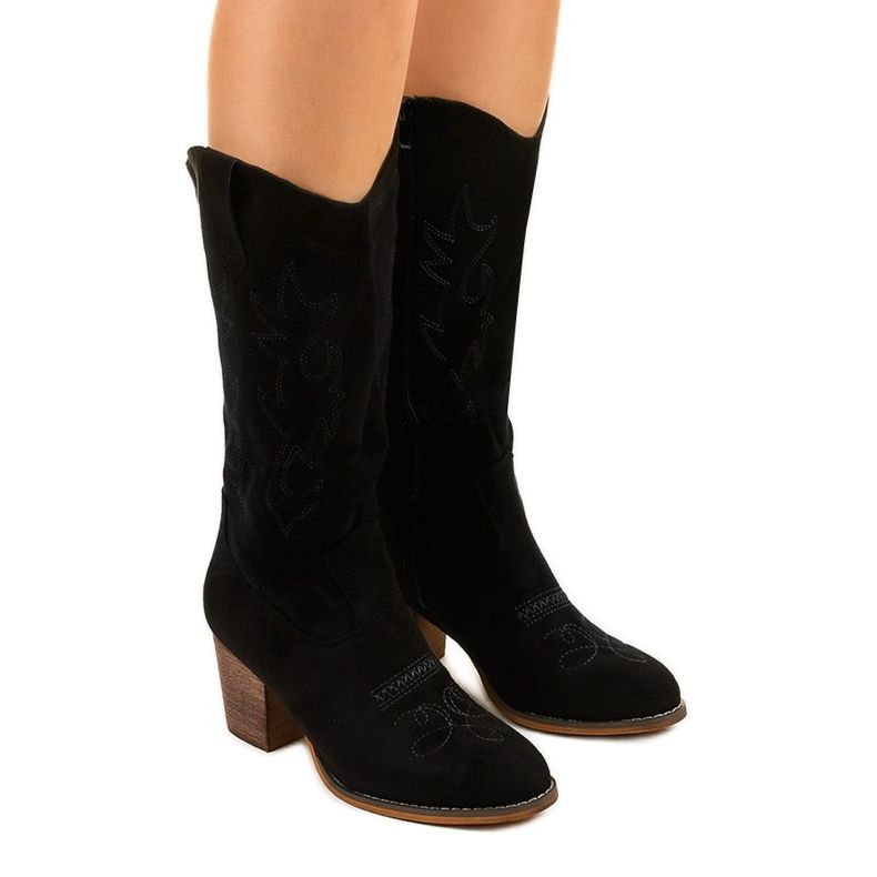 Black suede cowboy boots with Infarred zipper