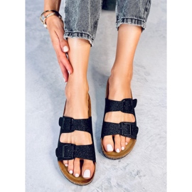Alexa Black Glitter Cork Slippers 1