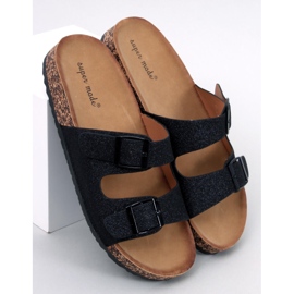 Alexa Black Glitter Cork Slippers 2