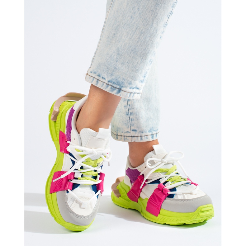 Women's multicolored sneakers on a thick sole Shelovet white 1