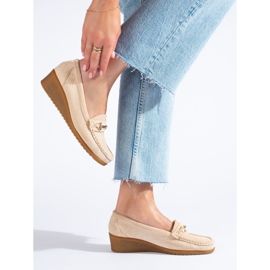Women's suede wedge loafers Shelovet beige 1