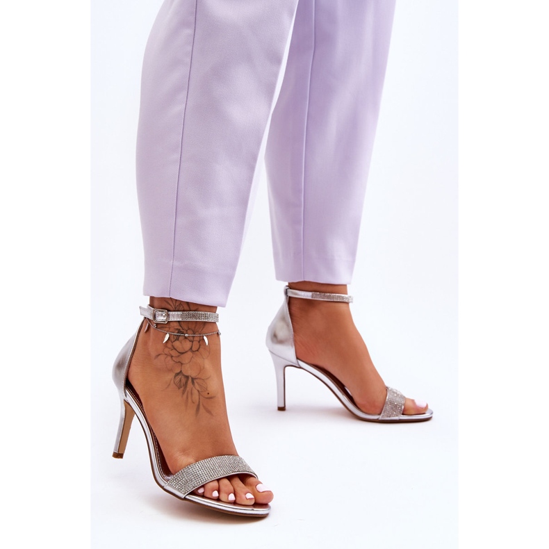 Women's Sandals On A High Heel With Rhinestones Silver Perfecto 1