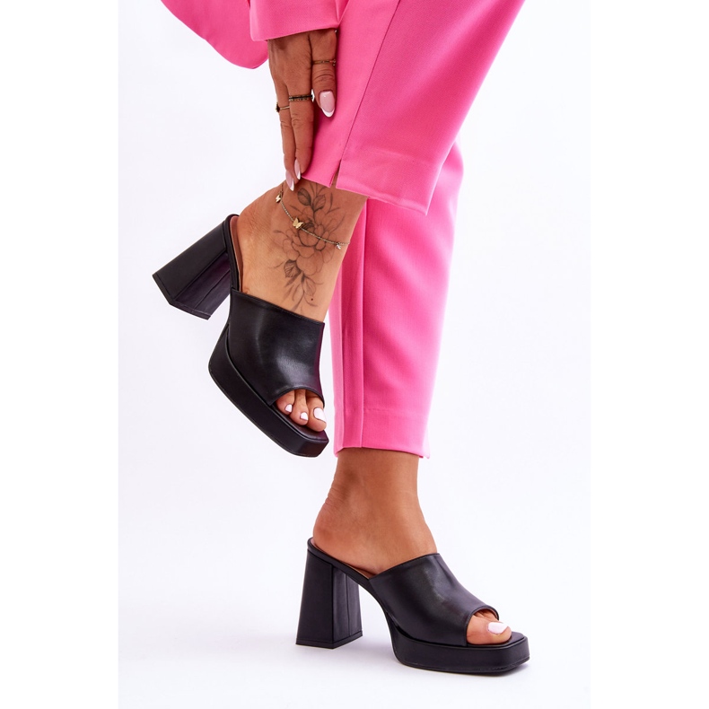 Black Livesa High Heels Leather Slippers 1