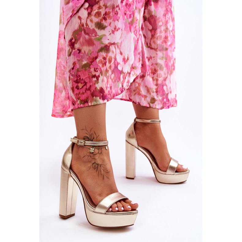 Leather Sandals On A High Bar And Platform Golden Sky Dream 2