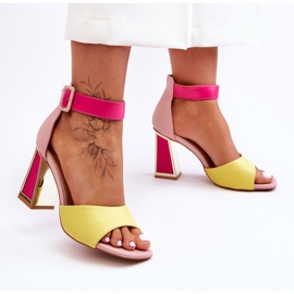 Elegant Pink-Yellow High Heel Sandals 1