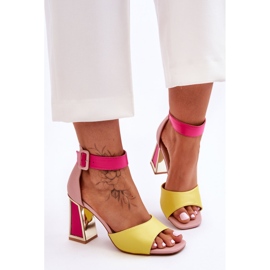 Elegant Pink-Yellow High Heel Sandals 2