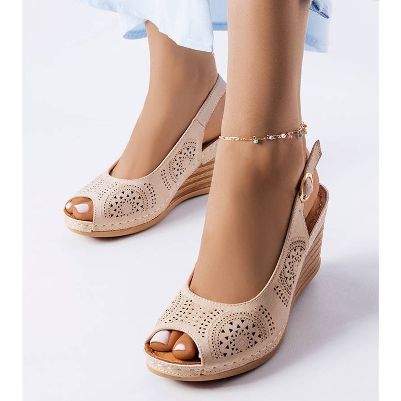 Beige openwork wedge sandals from Dreams 1