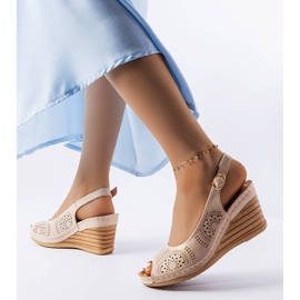 Beige openwork wedge sandals from Dreams 2