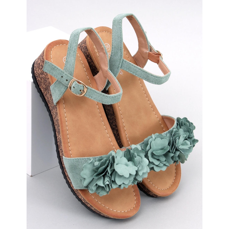 Wedge sandals with Pionter Green flowers 1