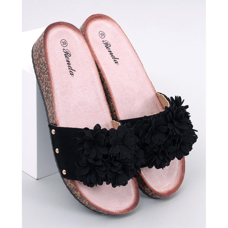 Wedge sandals with flowers from Galia Black 1
