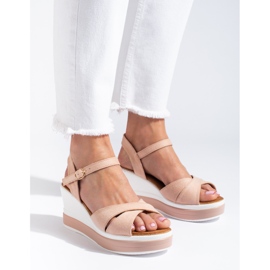 Women's beige Shelovet wedge sandals 1